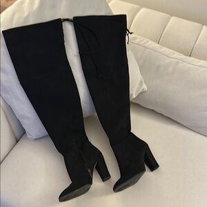 Vince Camuto Black Over the Knee Boots with Chunky Heel